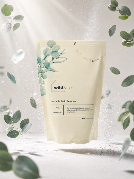 Wild & Free Home Miracle Stain Remover pouch with eucalyptus and drifting powder