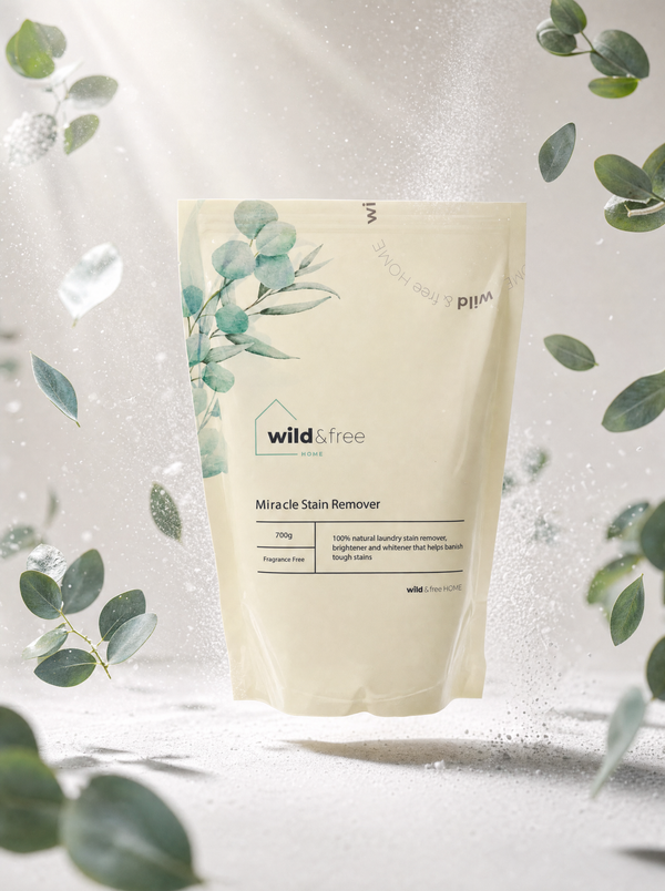 Wild & Free Home Miracle Stain Remover pouch with eucalyptus and drifting powder